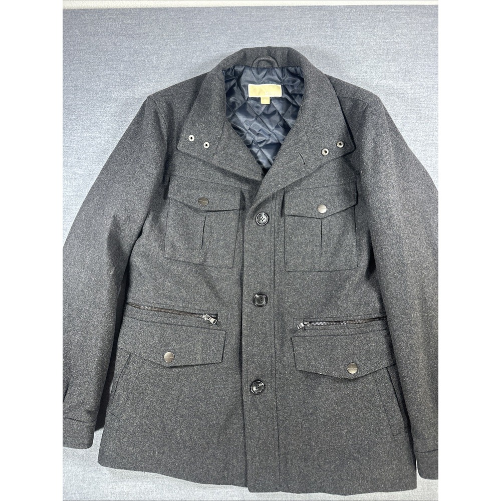 Men's Wool Blend Field Utility Coat Jacket Michael Kors Medium Charcoal Gray